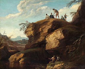 324. Pastoral landscape with figures on cliff.