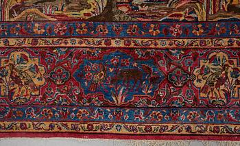 Matta, semiantik silke Keshan figural, ca 309-310 x 204,5-207 cm.