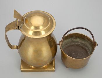 GRYTA OCH STOP, mässing, Nederländerna, 1700/1800-tal.