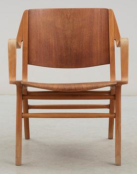 A Peter Hvidt & Orla Mølgaard Nielsen teak and beech 'Ax-chair', Fritz Hansen, Denmark 1950's-60's.