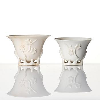 A set of three blanc de chine cups, Qing dynasty, Kangxi (1662-1722).