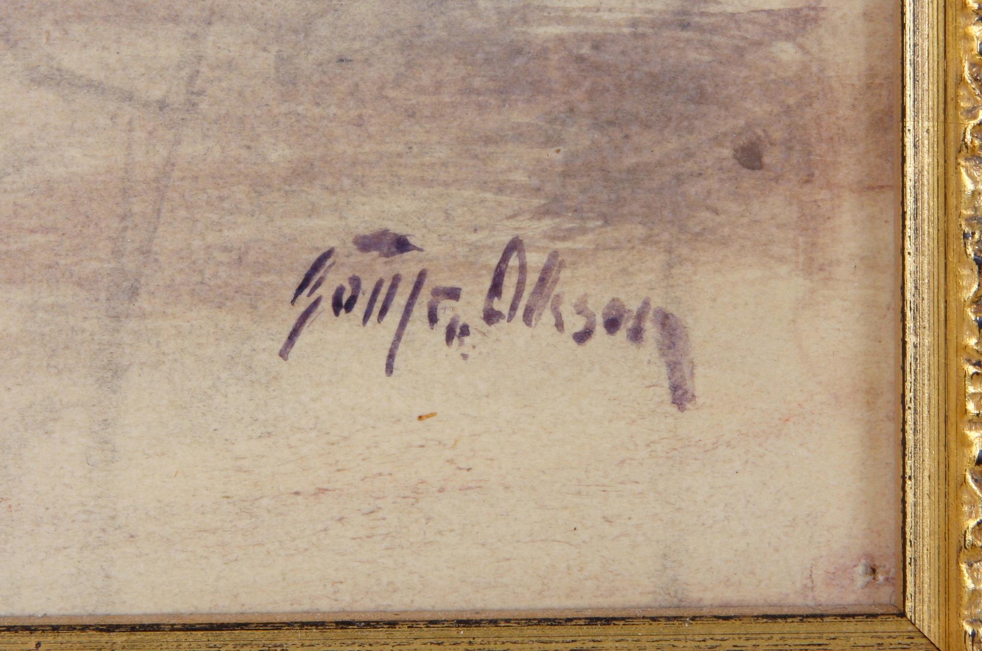 OLSSON, GOTTFRID. Gouache på pannå, sign.