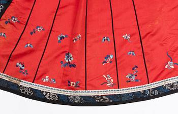 Two embroidered silk skirts, late Qing dynasty.
