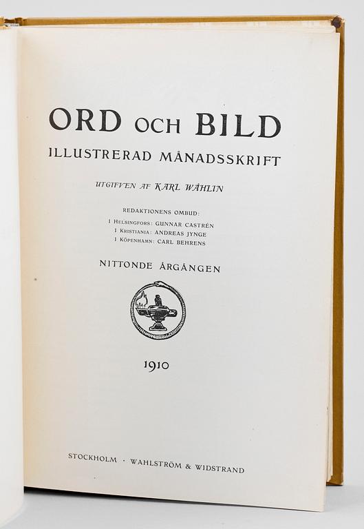 BOK, "Ord och Bild, Illustrerad Månadsskrift Nittonde Årgången 1910" Wahlström&Widstrand, Stockholm, 1910.