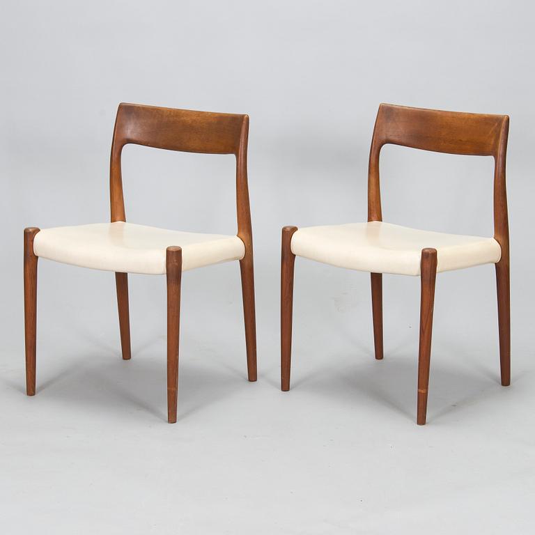 Niels Otto Møller, stolar, 6 st, modell 77, J.L. Møllers Møbelfabrik, Danmark, 1960-tal.