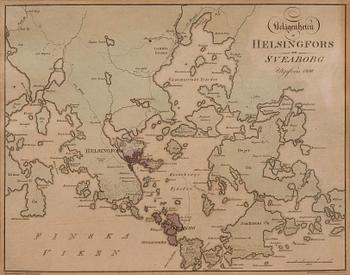 KARTA, Belägenheten af Helsingfors och Sveaborg, utgifen 1808.