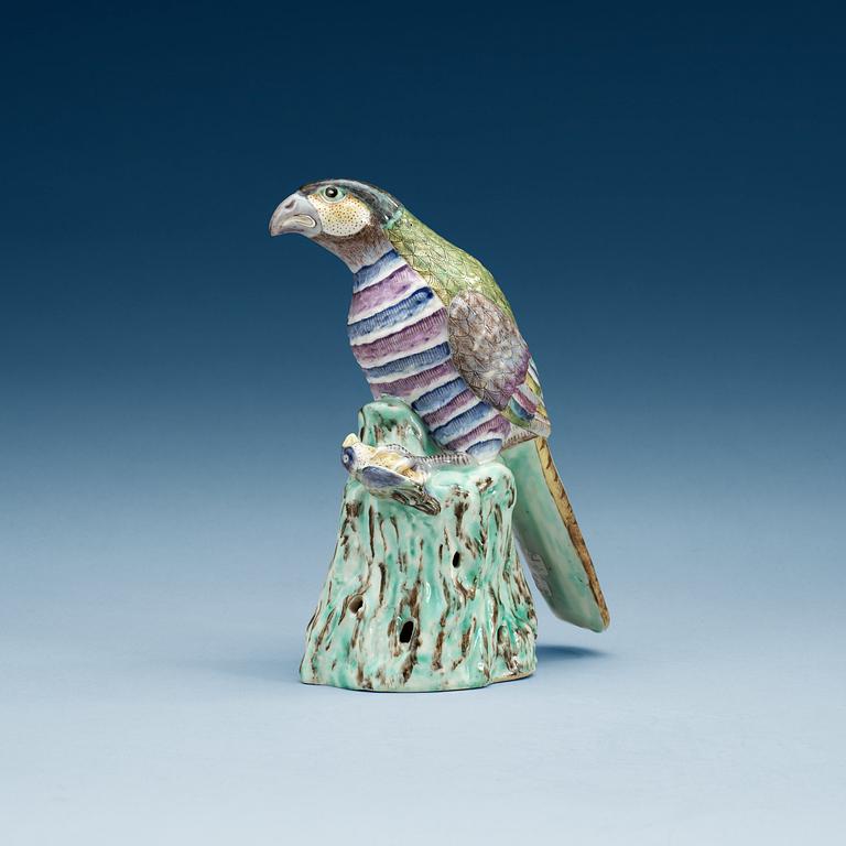 A famille rose figure of a hawk, Qing dynasty.