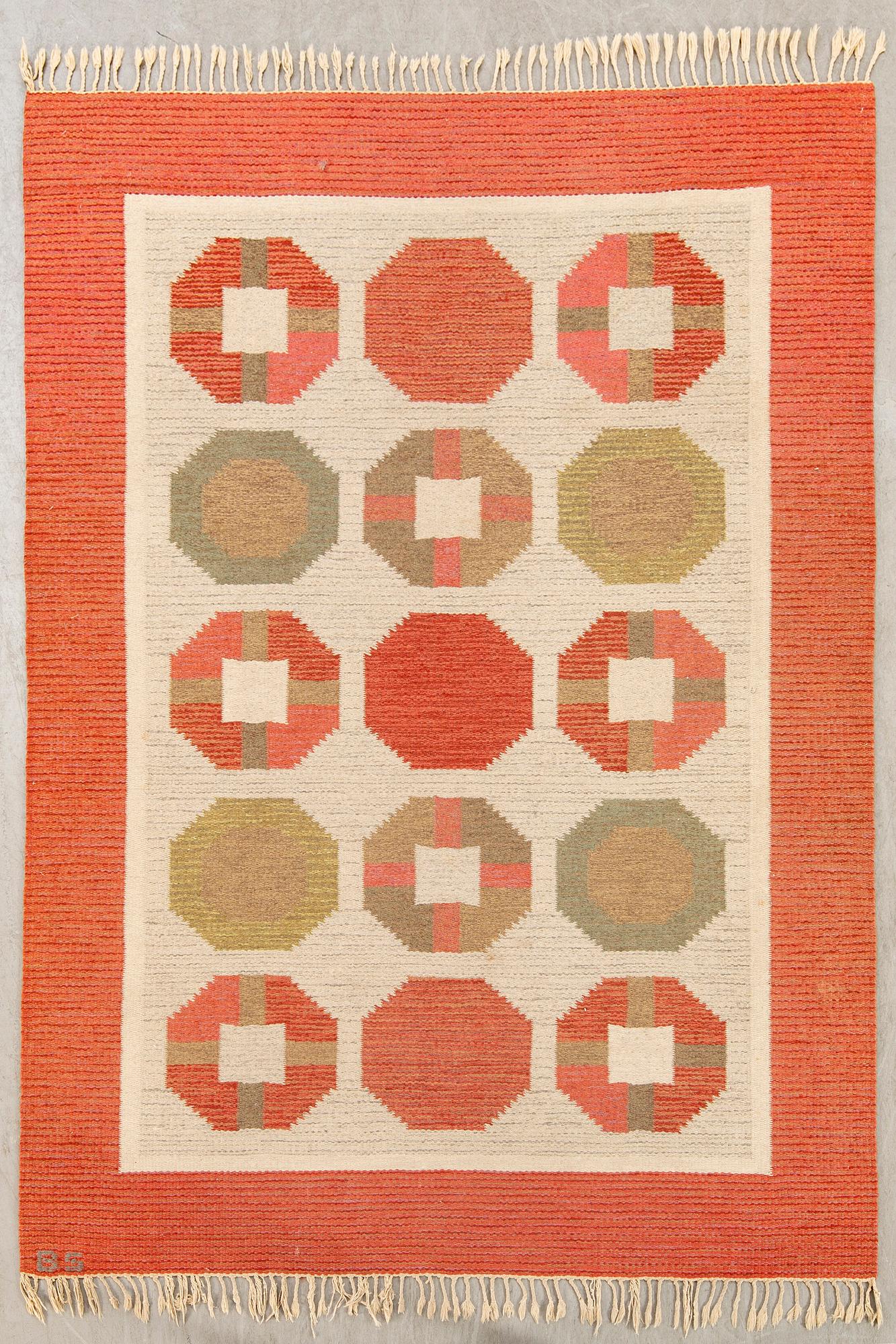 BIRGITTA SÖDERGREN, a signed flat weave carpet ca 240 x 160 cm.