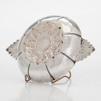 A 20th-century silver dish with a 3 shilling coin dated 1813.