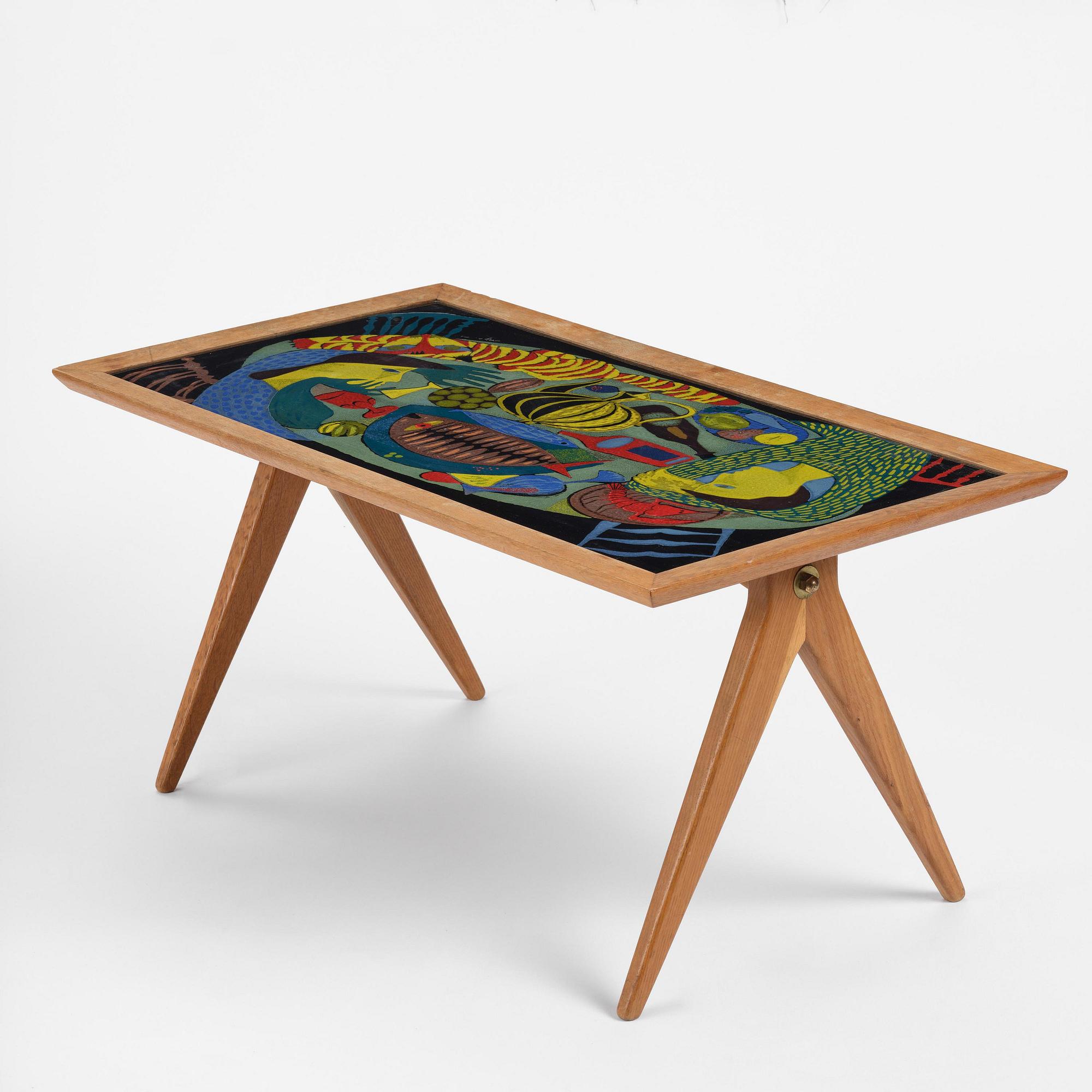 Stig Lindberg, & David Rosén, a coffee table from the Triva series, Gustavsberg, with base by Nordiska Kompaniet, 1952.
