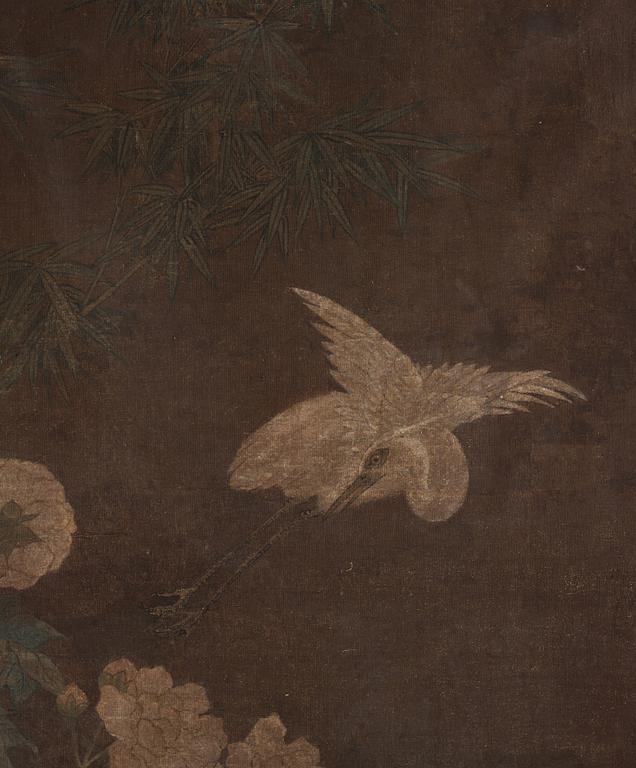 A Chinese painting, ink and colour on fabric, Qing dynasty (1664-1912).