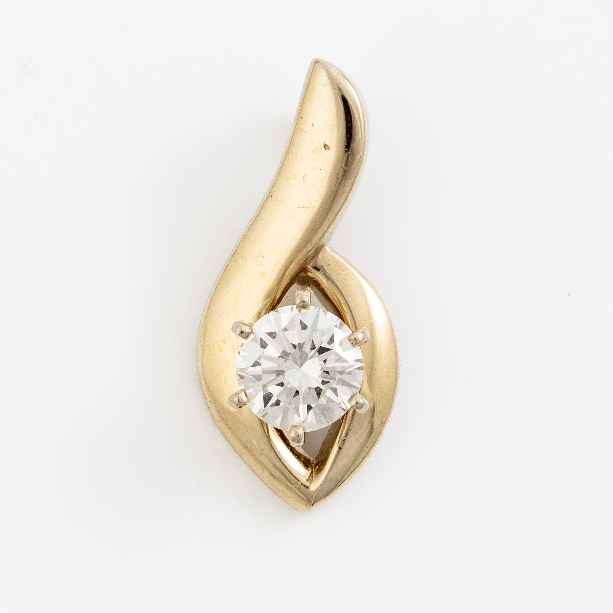 14K white gold solitaire diamond pendant.