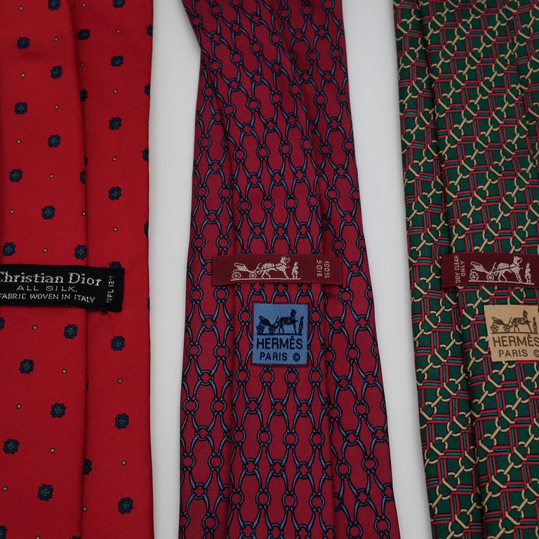 HERMÈS and CHRISTIAN DIOR, three silk ties.