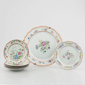Parti kompaniporslin, åtta delar, Kina, Qingdynastin, 1700-tal.