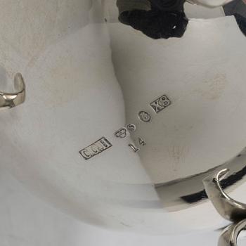 Sugar caster and salt and pepper shakers, silver, marked C.G. Hallberg, including Stockholm 1948.