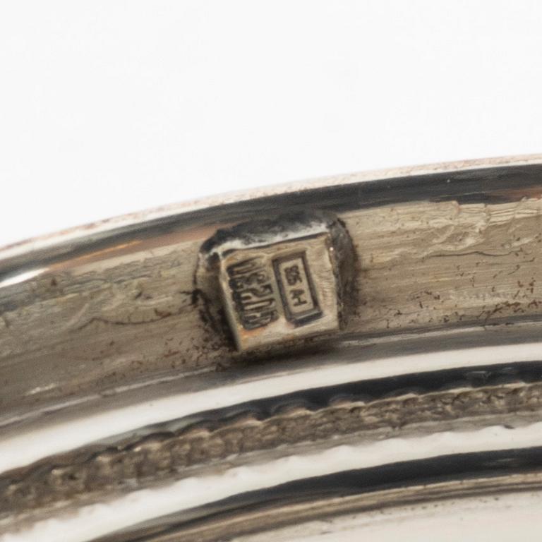 Champagne glasses, a pair, silver and glass, 20th century.