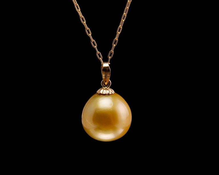 A PENDANT, South sea golden pearl 12,2 mm. 14K gold.