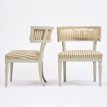 A pair of late Gustavian klismos chairs, late 18th century.