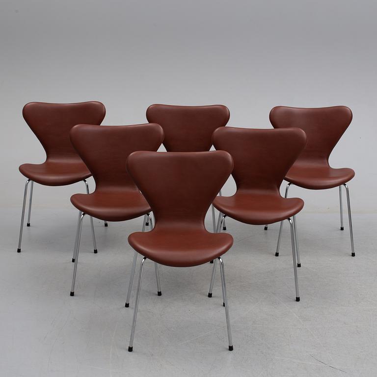 ARNE JACOBSEN, stolar 6 st, "Sjuan", Fritz Hansen.