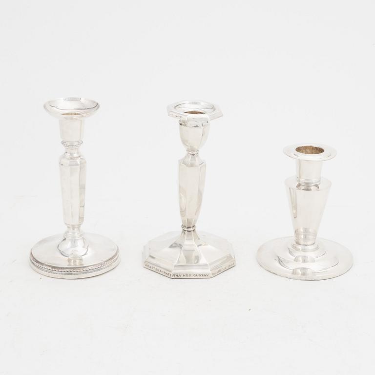 Three pairs of silver candlesticks, Finnish and Swedish hallmarks 1927-1972.