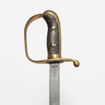 A Swedish police sabre and cutlass, with scabbards.