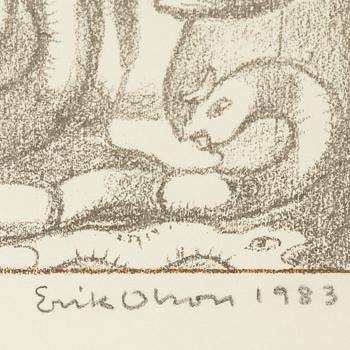 Erik Olson, färglitografi med tempera, signerad och daterad 1983 och numrerad 21/100.