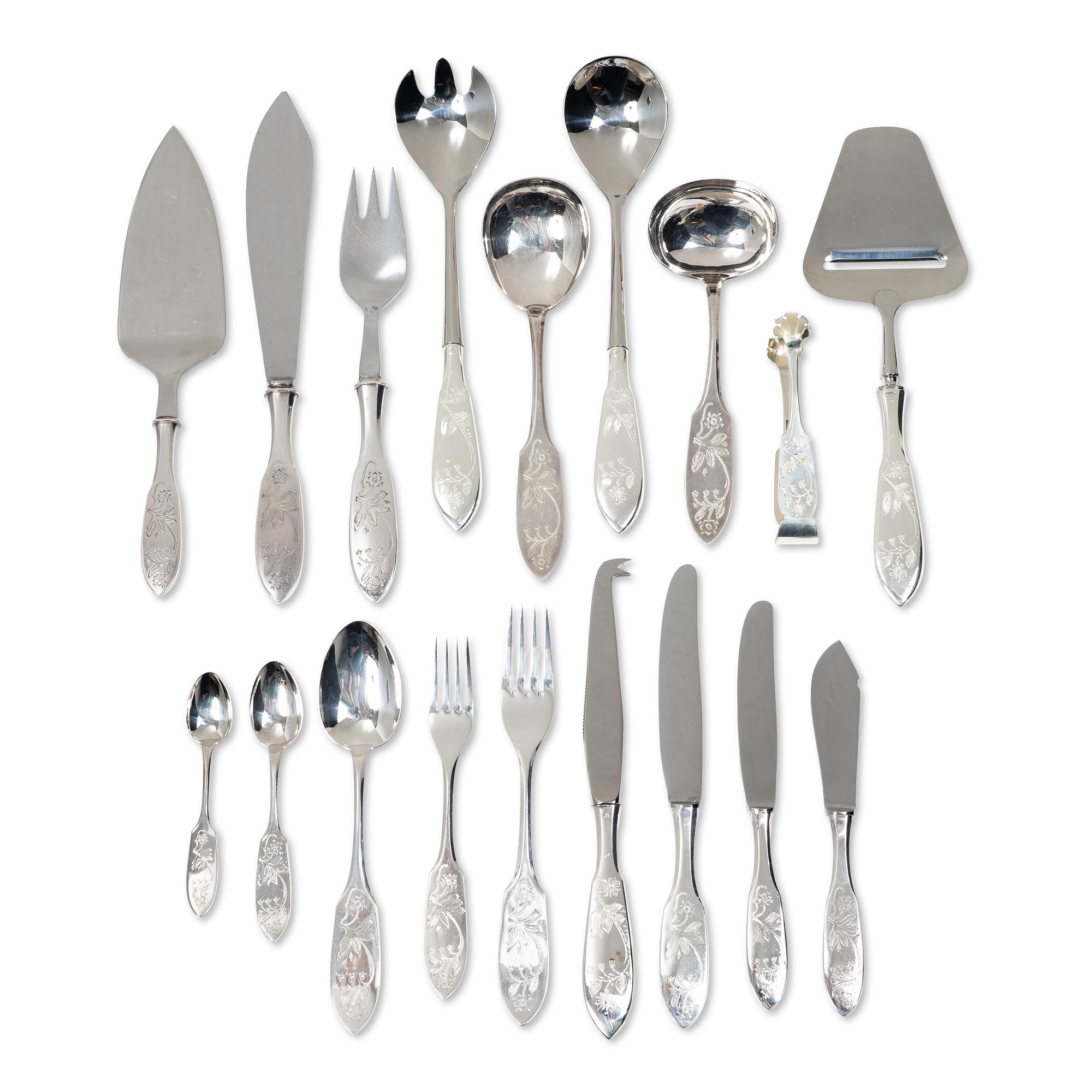 A Swedish silver cutlery set, “Tornedal”, including mark of Mema Guld & Silver AB, Lidköping, 1977 (99 pieces).