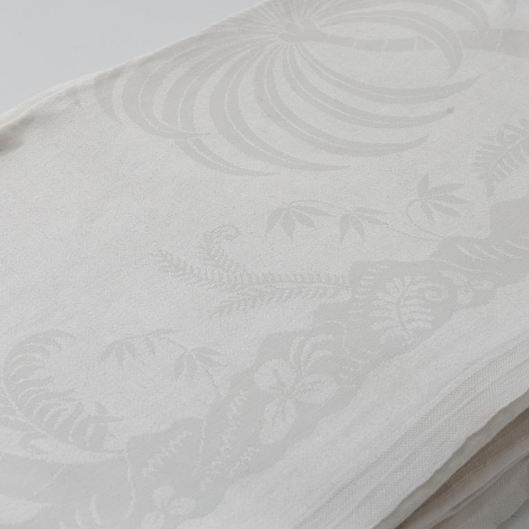 Four linen damask tablecloths.