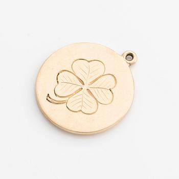 Pendant, gold, four-leaf clover and question mark in the form of rose-cut diamonds.