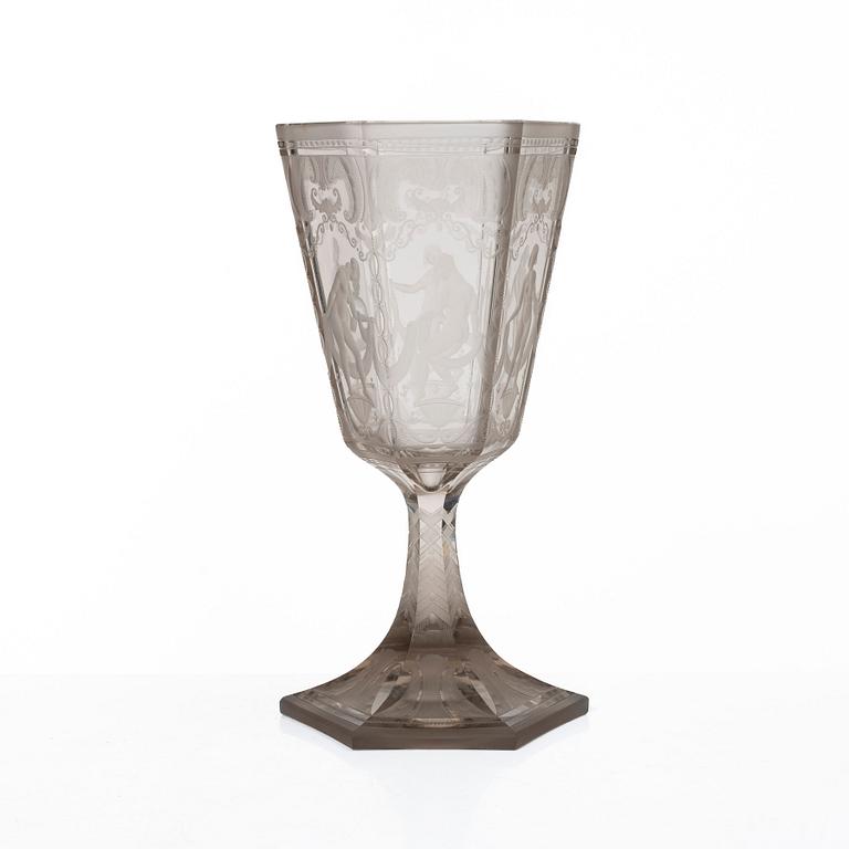 Simon Gate, a glass cup, 'Sex Gracer', Orrefors, Sweden, 1922.