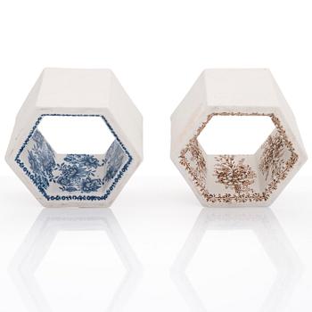 RUT BRYK, Two 1960s 'Hexagon tile' sculptures for Arabia, Finland.