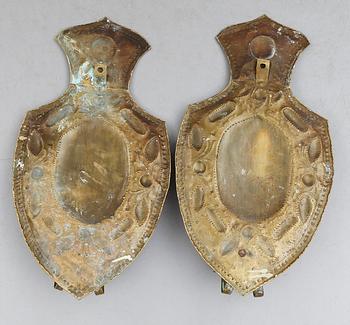 VÄGGPLÅTAR, 1 par, mässing, 1700-/1800-tal.
