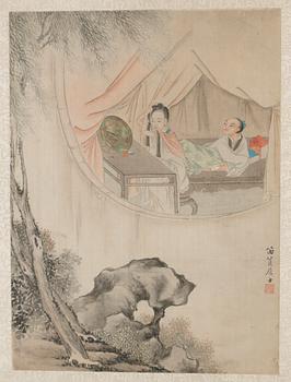 4 målningar på siden, Kina 1800/1900-tal.