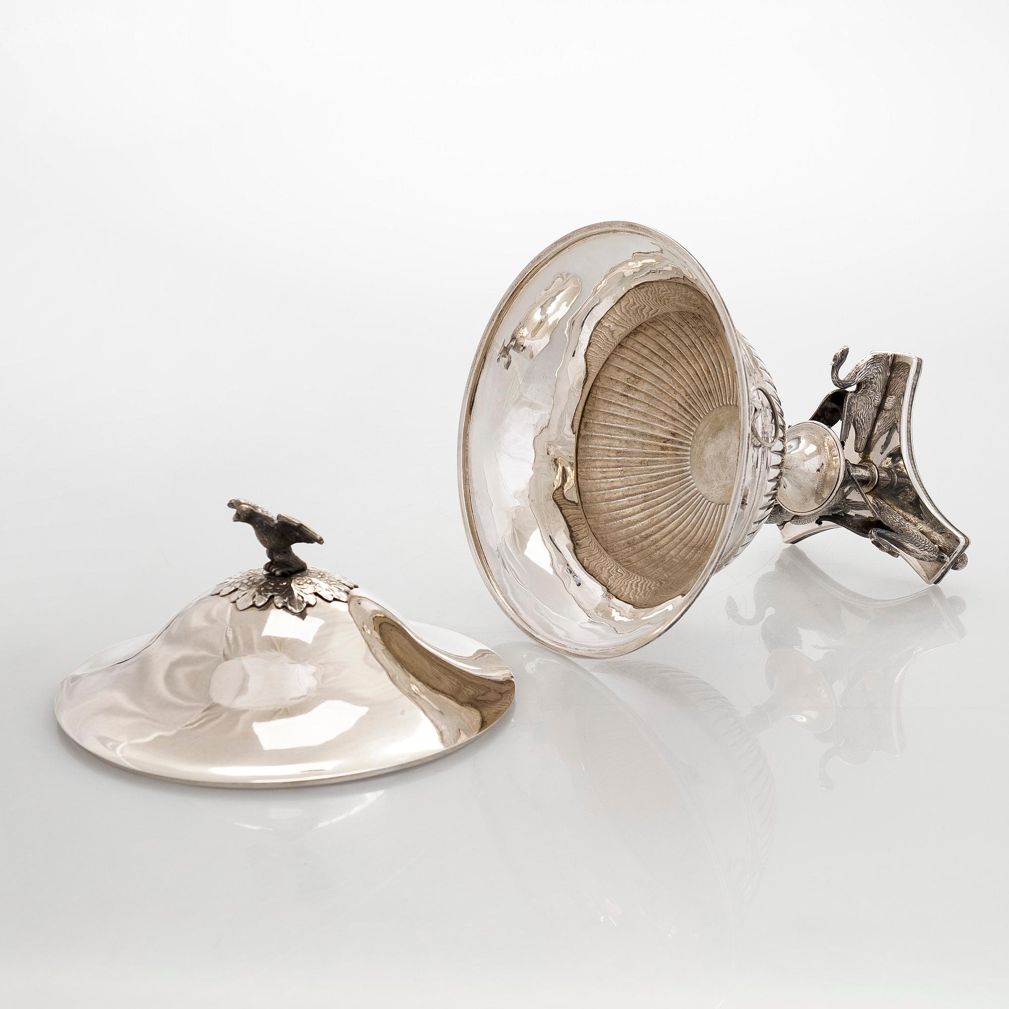 An Empire Style silver sugar bowl with lid, maker's mark of Carl Gustaf Herpel, Stockholm 1818.