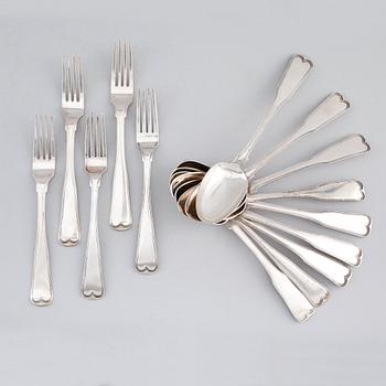 BESTICK, 14 snarlika delar, silver, Danmark, 1940-70-tal. Vikt ca 790 gram.