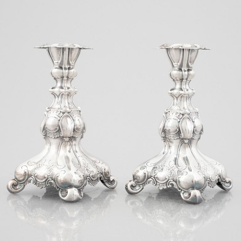 A pair of Baroque style silver candlesticks, GAB, Stockholm, 1950.