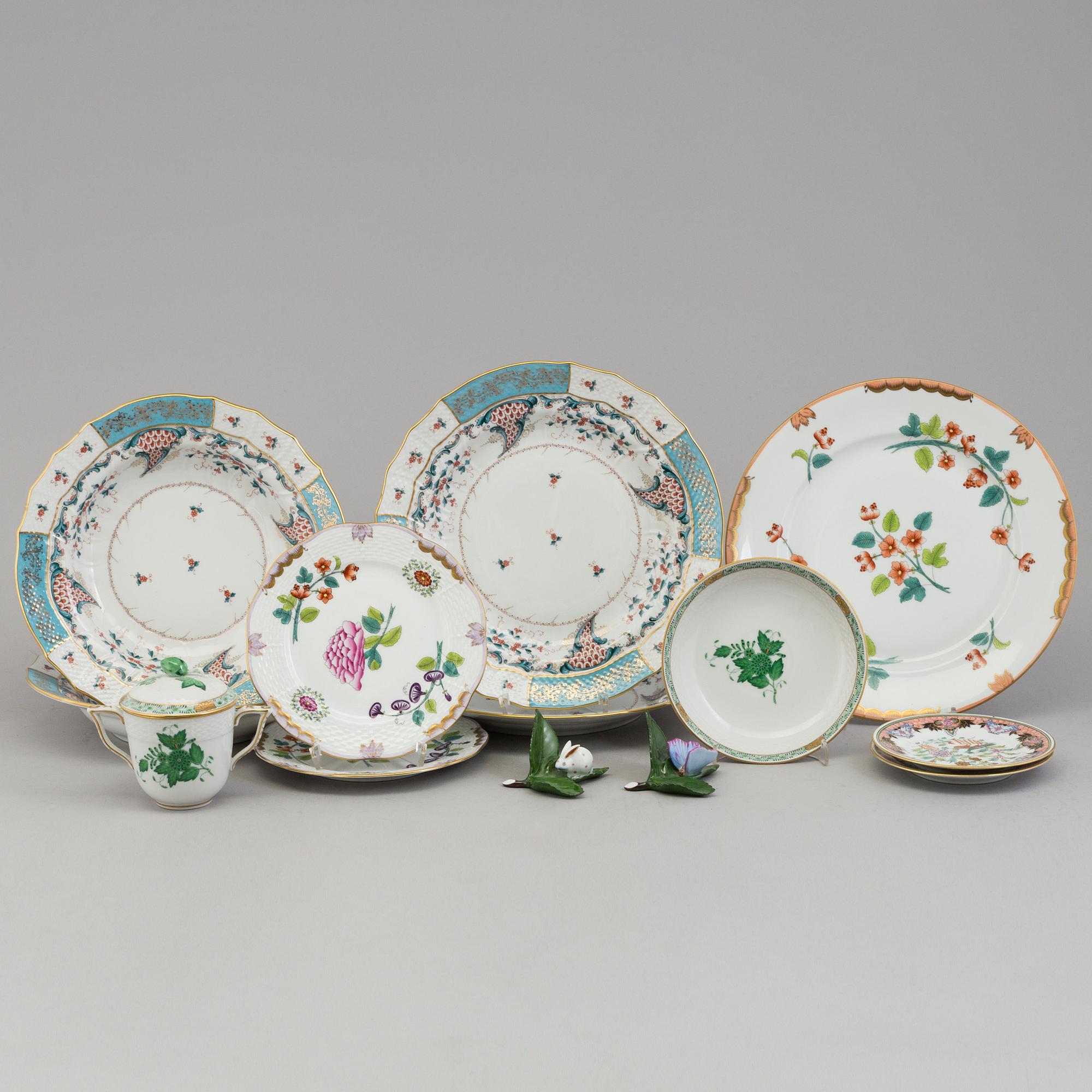 12 parts of hand painted porcelain by Herend Hungary.