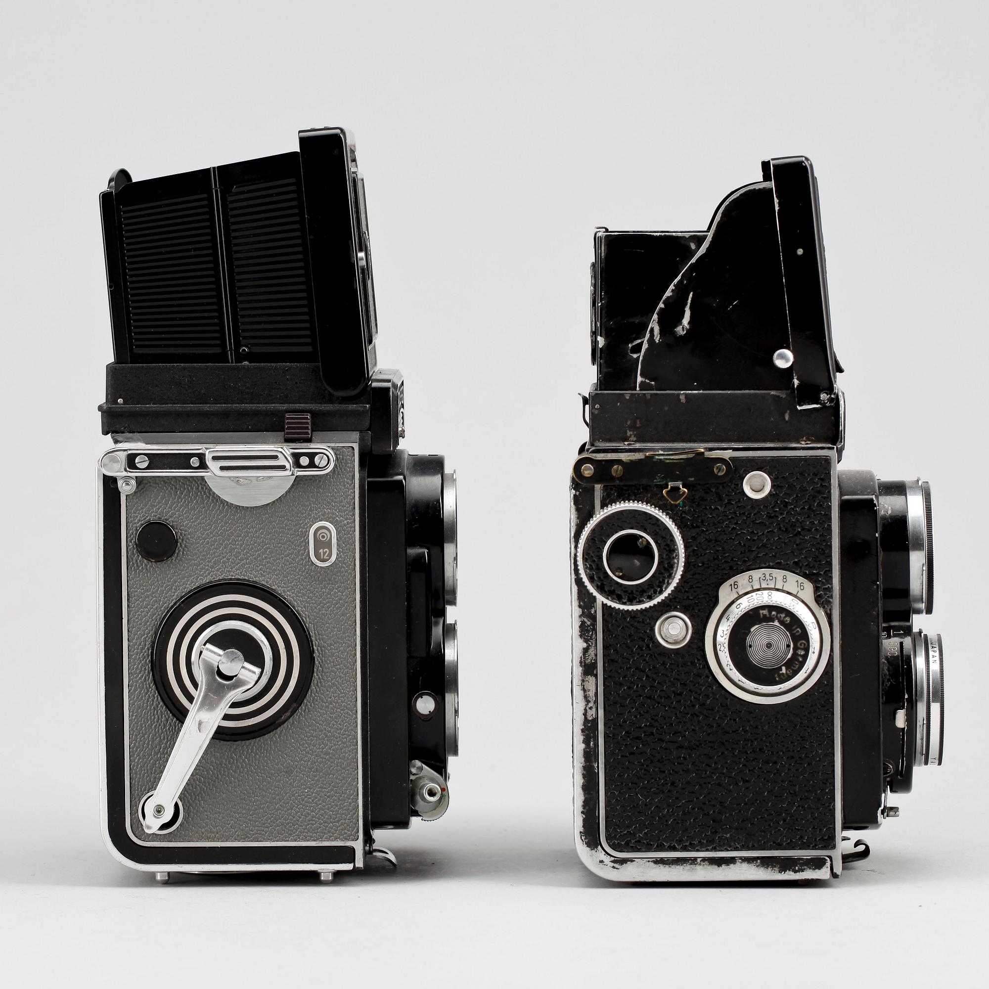 PARTI KAMEROR, 2 st, Rolleiflex T, nr 21002998, Rolleicord IIc,  nr 919793, 1960-tal respektive 1940-tal. Tyskland.