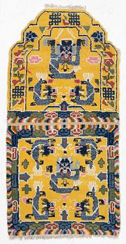 A semi-antique chinese throne back rug, c 145 x 72 cm.