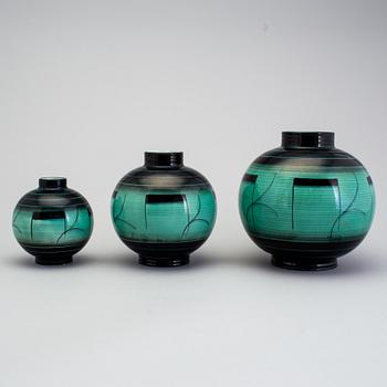 3 vases of the "V series" by Ilse Claesson for Rörstrand 1930´s.