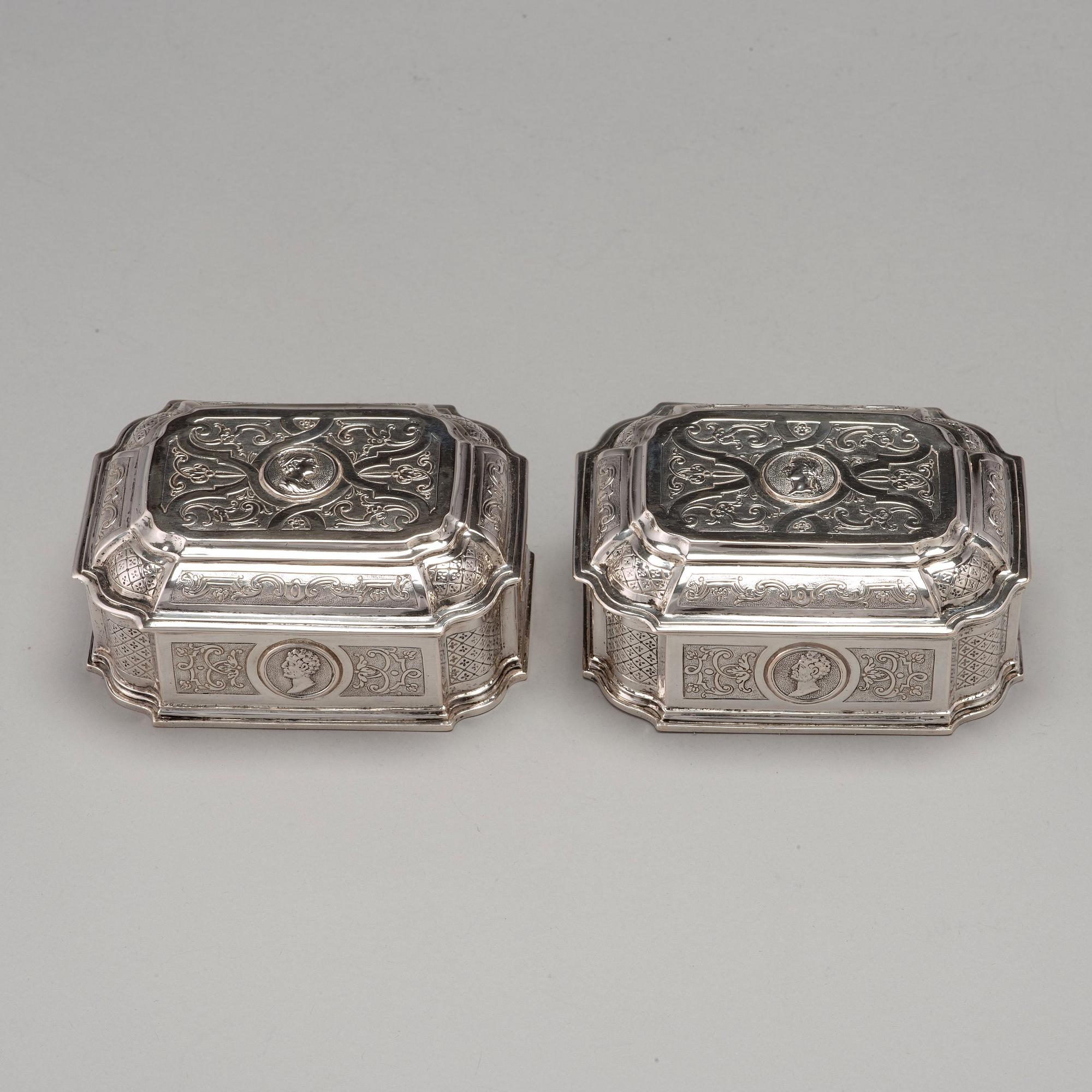 A Swedish 18th century 7 piece silver toilet service, mark of Johan Lorenz Starin, Stockholm 1736.