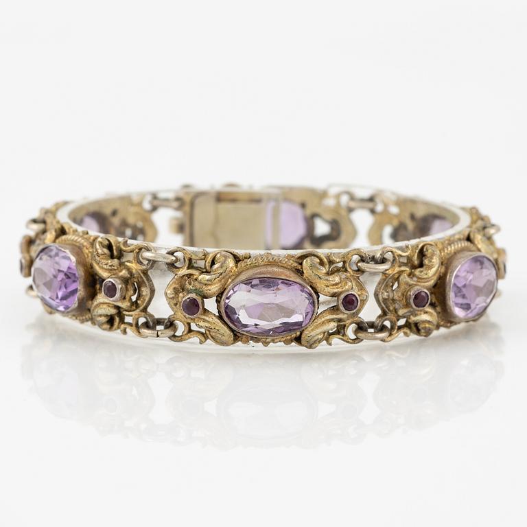 Armband förgyllt silver med ametister, Ungersk stämpel.