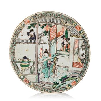 1077. A famille verte 'figural' herb brick, Qing dynasty, Kangxi (1662-1722).