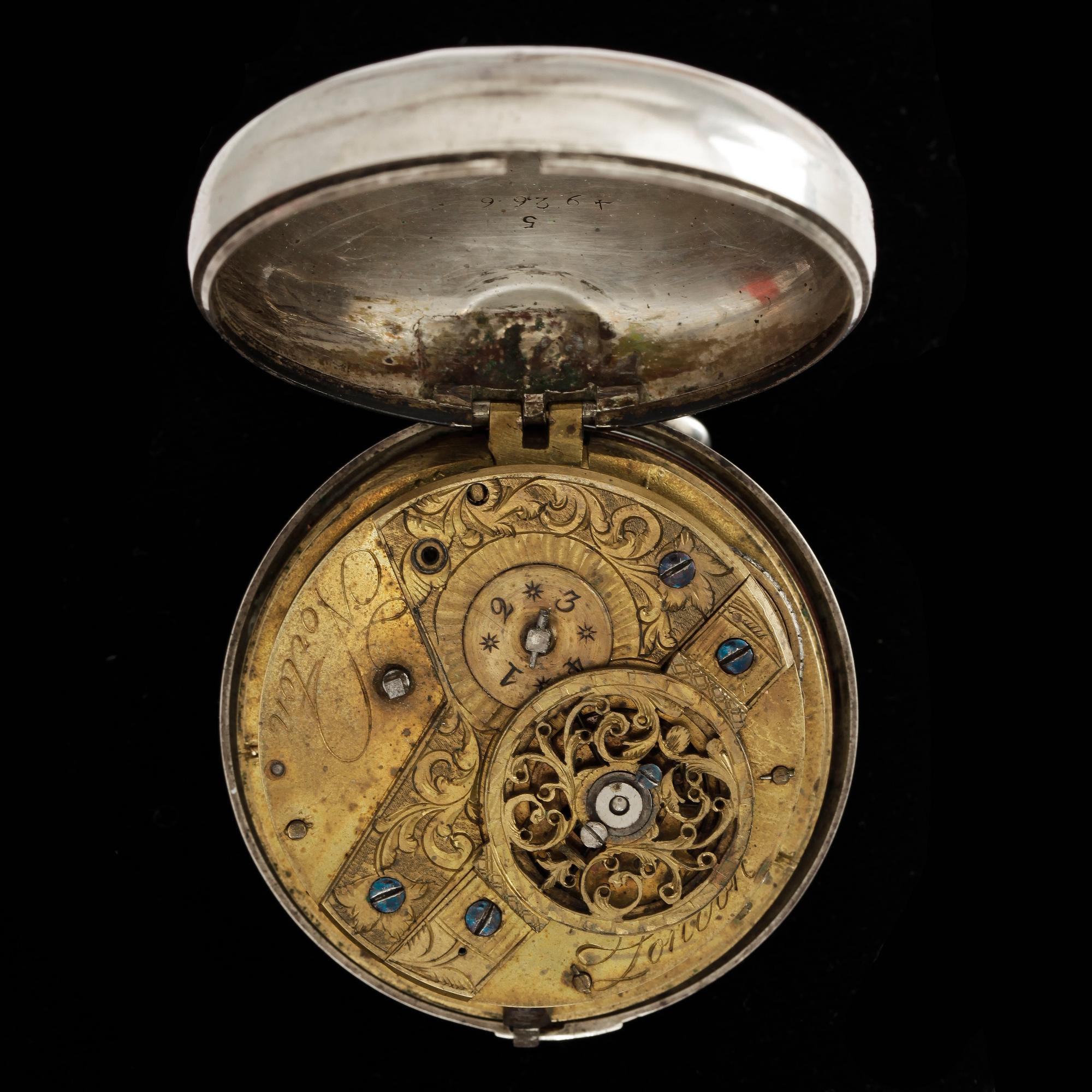 FICKUR, spindelur, herr, silver, England, omkring 1800.