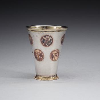 A Swedish 18th century parcel-gilt beaker, marks of Magnus Myrman, Norrköping (1706-1730).