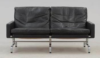 A Poul Kjaerholm 'PK-31-2' black leather and steel sofa, E Kold Christensen, Denmark.