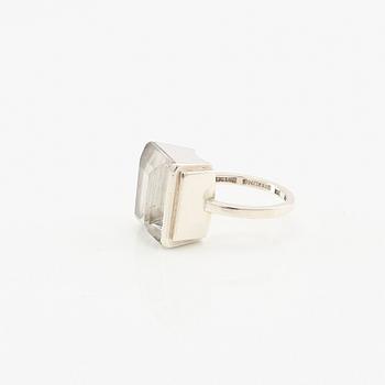 Wiwen Nilsson, ring sterling silver med trappslipad bergkristall, Lund 1947.