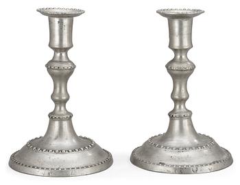 714. A pair of late Gustavian pewter candlesticks by C. de Flon, Växjö 1791.
