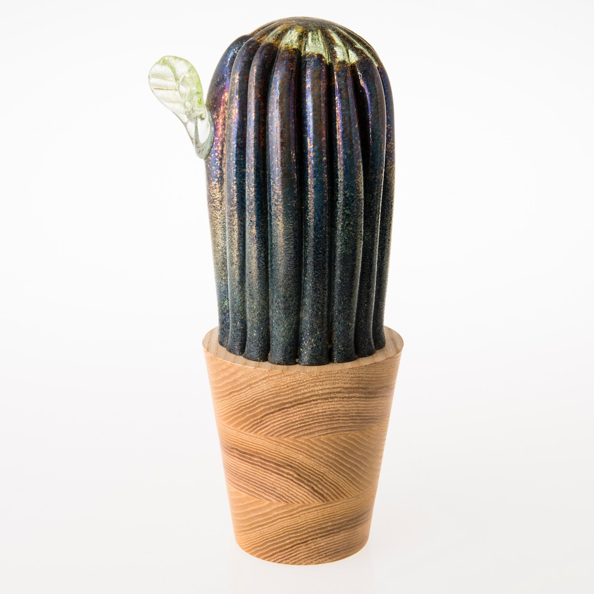 TIINA NORDSTRÖM, veistos, "Lehtikaktus", signeerattu Tiina Nordström Iittala 1991.