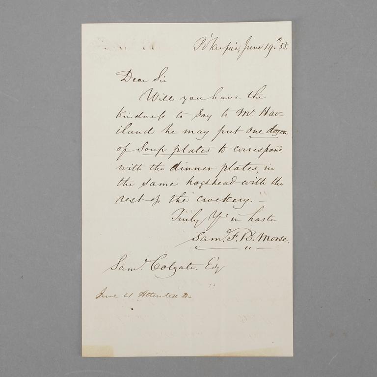 SAMUEL MORSE (1791-1872), brev daterat 19 juni -53.